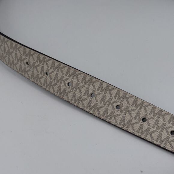 Michael Kors Logo Belt, Vanilla Brown Medium 36” Twist Reversible MK all-over - Picture 5 of 10